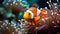 Clown fish swimming in vibrant reef, showcasing natural beauty generated by AI