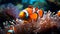 Clown fish swimming in vibrant reef, showcasing natural beauty generated by AI