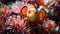 Clown fish swimming in vibrant reef, underwater beauty in nature generated by AI