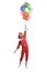 Clown flying and holding a bunch of balloons