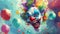 clown head among colorful balloons, April Fools Funny Banner