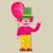 Clown holding the balloon isolated vector illustration