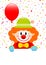 Clown Holding Red Balloon And Label With Streamers And Confetti