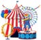 Clown making balloon in front of circus tent