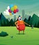 Clown in park laughing with balloon