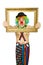 Clown with picture frame isolated