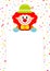 Clown Red Hair Holding Label With Streamers And Confetti