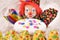Clown with red hairs and sweet donut