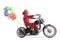 Clown riding a chopper motorbike with a bunch of balloons