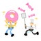 clown run from chef pink sugar sweet candy doughnut beverage cartoon doodle flat design vector illustration