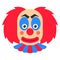 Clown smile vector cartoon with red hair and blue makeup.