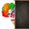 Clown Smiling Face From Behind Blackboard