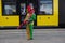 Clown standing on the street, Berlin, October 2015
