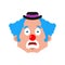 Clown Surprised emotion face avatar. funnyman open-eyed emoji. harlequin icon. Vector illustration