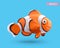 Clownfish 3d realistic vector icon. Funny small fish cartoon character