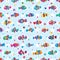 Clownfish colorful star symmetry seamless pattern