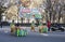 Clowns walking with Macys Parade sign