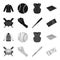 Club emblem, bat, ball in hand, ticket to match. Baseball set collection icons in black,monochrome style vector symbol