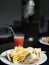 Club sandwich, chips and juice