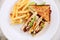 Club sandwich , Sandwich with egg bacon chicken tomato with fried