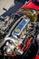 Cluj-Napoca, Romania - 24 September 2016 Klausenburg Retro Racing - Stanguellini Formula Junior racing car 4 stroke engine detail