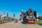 CLUJ-NAPOCA, ROMANIA - APRIL 29, 2018: Old train being displayed on the railway station in Cluj Napoca, Romania