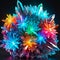 Cluster of colorful fantasy glowing crystals on black background