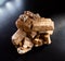 Cluster of feldspar mineral crystals on dark background. Geology mineralogy magazines websites articles, collection