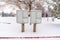 Cluster mailbox on snow covered roadside of residential neighborhood in winter