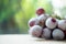 A cluster of red seedless grapes chilled on wood table