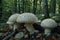 Cluster of vibrant champignon mushrooms bloom in a remote forest clearing