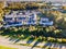 clusters of low-rise residential buildings in Virginia. View from above. Residential single-family houses with parking lots and