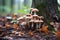 clusters of mushrooms on forest ground