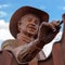 Clyde `Ross` Morgan`s` Red Rocks and the Cowboy Artist` sculpture in Sedona, Arizona, USA