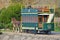 Clydesdale Horse drawn tram with double decker tramcars on Granite Island, Victor Harbor, South Australia