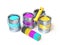 CMYK cans color paint and roller brush 3D