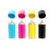 CMYK colored spray oil color cylinders isolated