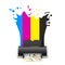 CMYK Colors behind Digital Inkjet Printer. 3d Rendering