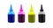 CMYK ink bottle for printer machine on isolated background with clipping path