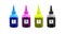 CMYK ink bottle for printer machine on isolated background with clipping path