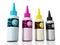 CMYK ink filling bottles. 3D illustration