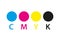 Cmyk print icon. Four circles in cmyk colors symbols. Cyan, magenta, yellow, key, black wheels