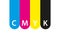 Cmyk print icon. Four circles in cmyk colors symbols. Cyan, magenta, yellow, key, black wheels