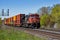 CN 3151 Locomotive Diesel Engine Leads A Long Freight Train