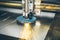 CNC laser plasma cutter, close up. Modern metalworking technology at manufacturing factory