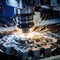 CNC milling machine sharpens part, sparks