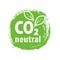 CO2. Carbon Neutral zero emission icon logo for climate change and green energy campaign. Eco green friendly sticker on grunge b