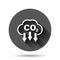 Co2 icon in flat style. Emission vector illustration on black round background with long shadow effect. Gas reduction circle