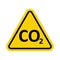 CO2 sign. CO2 warning sign. Yellow triangle sign with CO2 icon. Air pollution. Oxygen. Health hazard. CO2 hazard due to poor