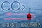 CO2 at the turning point -  Carbon Neutrality concept with a red bouy on a calm lake and red arrow that comes back